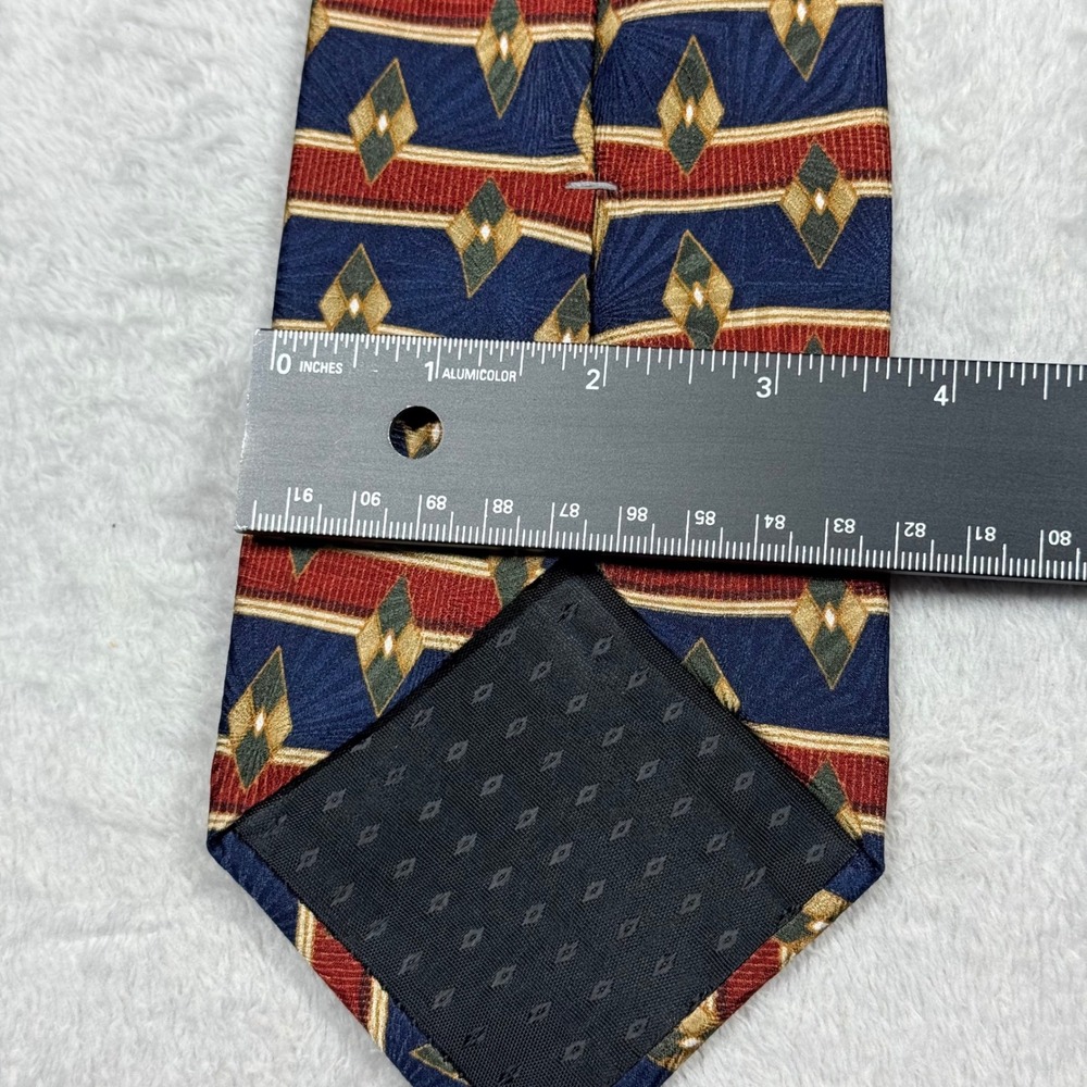 Etienne Aigner Silk Necktie Navy Blue Diamond Pattern Career Professional - Picture 3 of 5